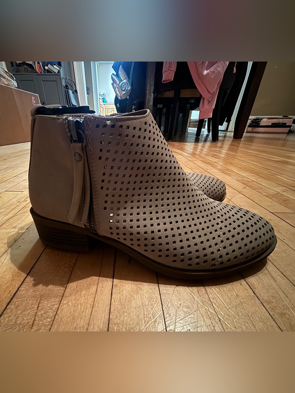 Women's Taupe Perforated Ankle Booties